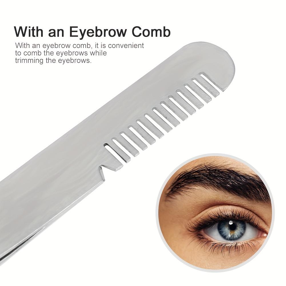 2-in-1 Stainless Steel Eyebrow Tweezers & Comb - Precision Slanted Tip for Easy Hair Removal, Ideal for Men & Women