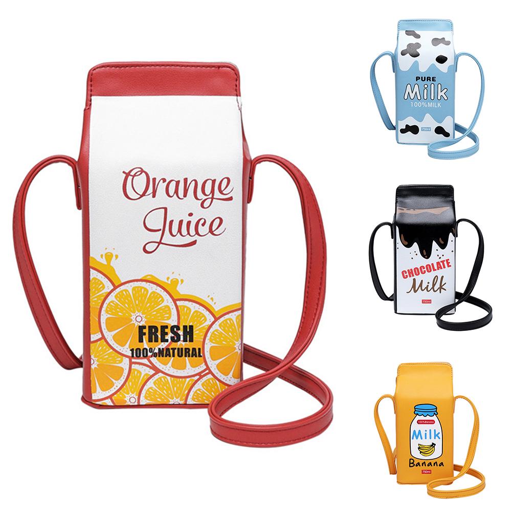 Portable Women Funny Milk Box Shape Shoulder Bag Phone Crossbody Pouch Female Crossbody Bag Daily Shoulder Bag Ladies Bags