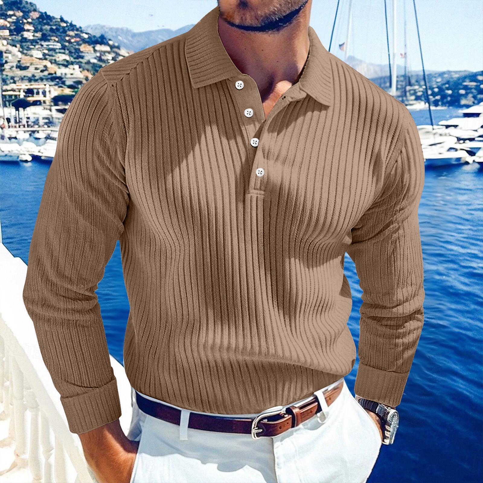 

Men s Solid Color Vertical Stripes Sports Button Lapel Long Sleeve Tops Men s Casual Fashion Long Sleeve Tops XL хаки