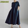 Fashion Summer Spring Solid Color Print Short Sleeve O-Neck Casual Dresses