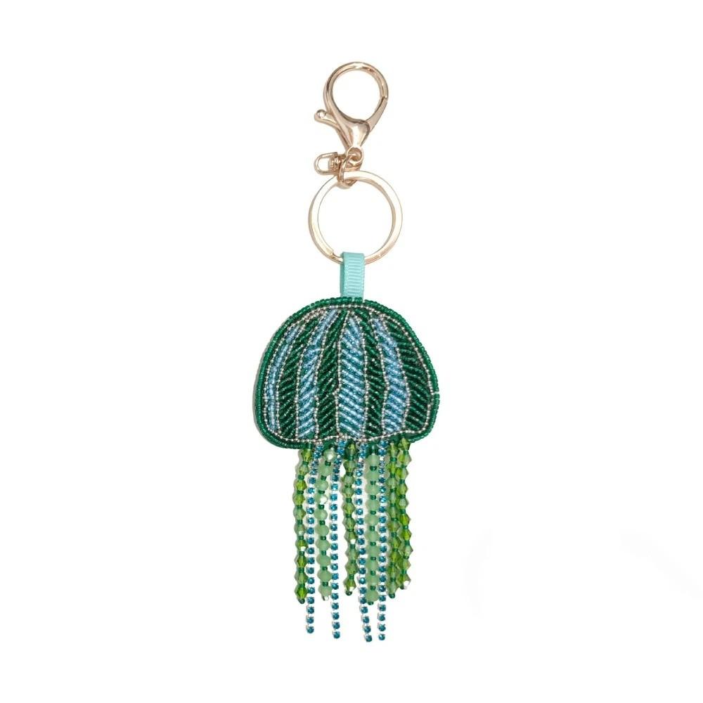 Handmade Jellyfish Patch Keychain Rhinestone Beads Bag Charm Handmade Keychain Holiday Gift