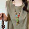 New Chinese Ethnic Style Colored Ceramic Beaded Necklace Women's Literary Weaving Long Sweater Chain Accessories