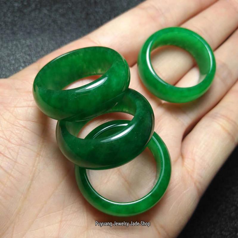 

Кольца из императорского зеленого нефрита для пар - Модные мужские и женские стили Inner Diameter ~16-17mm