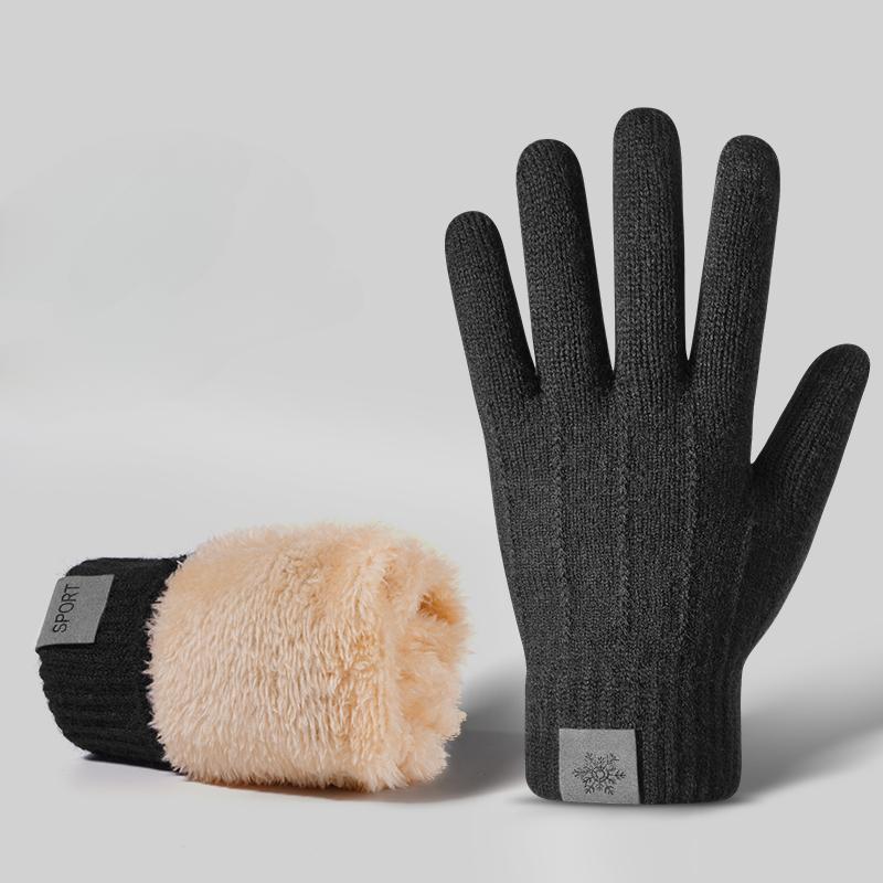 Winter Touch Screen Gloves Cycling Electric Bike Men's Warm Gloves Windproof and Cold Proof Gloves Thick Knitted Yarn Gloves with Added Velvet