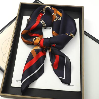 Luxe 70 Cm Silk Square Scarf For Women; Printed Satin Neck Cravat; Hair Wrist Bandana; Foulard Shawl Wrapping Hij Echarpe.