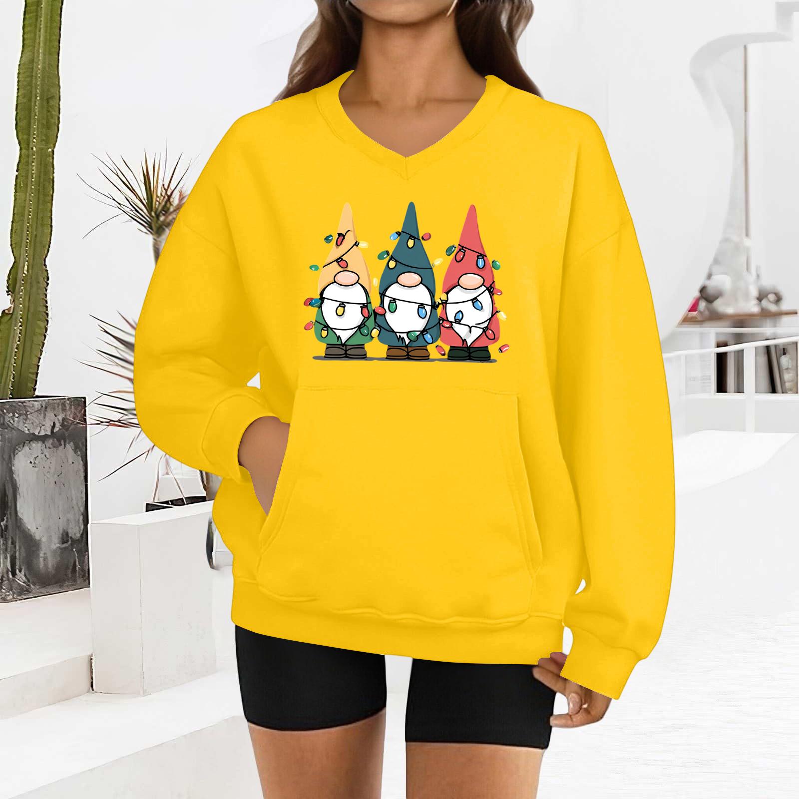 

Жіночий модний світшот з довгими рукавами та V-подібним вирізом з різдвяним принтом XL жовтий