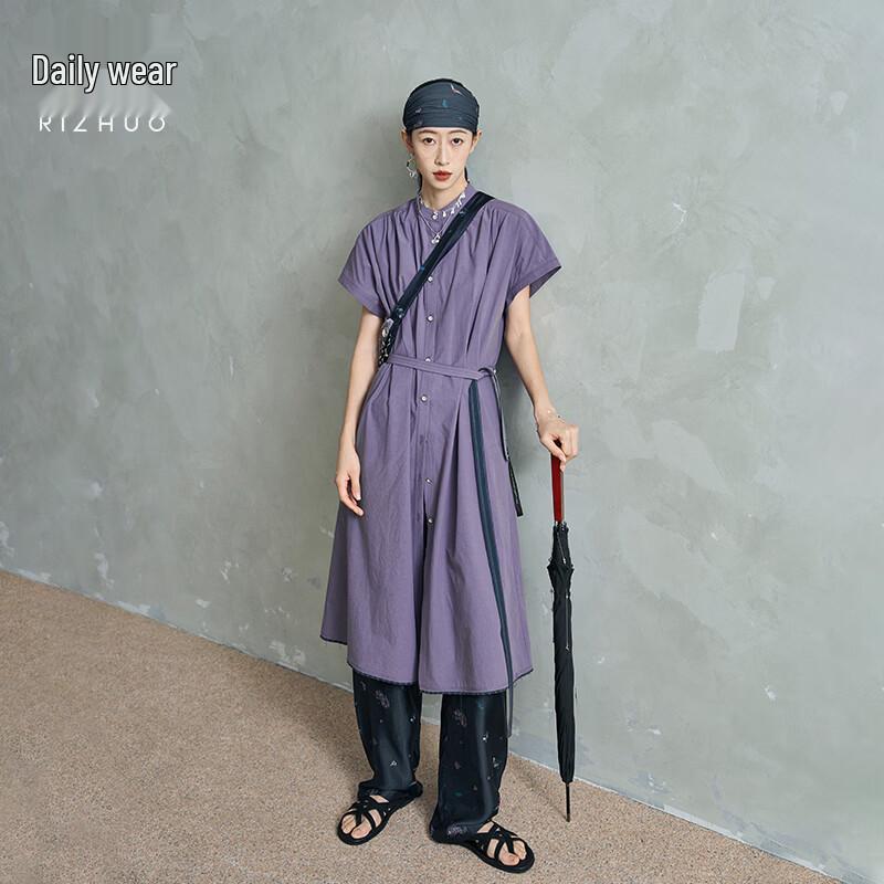Rizhuo Women s 2026 Summer Stand-Up Collar Cotton Mid-Length Dress M