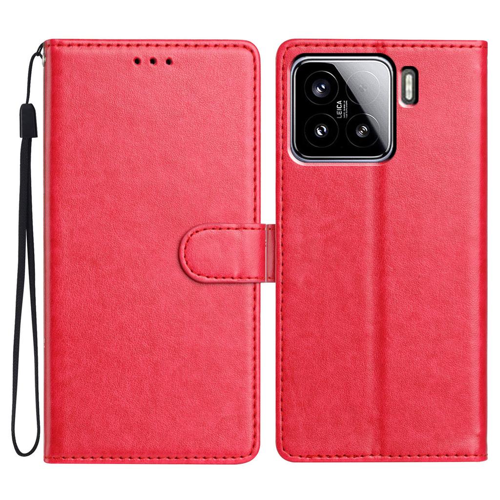 For Xiaomi 15 Leather Case Wallet Stand Phone Cover with Handy Strap