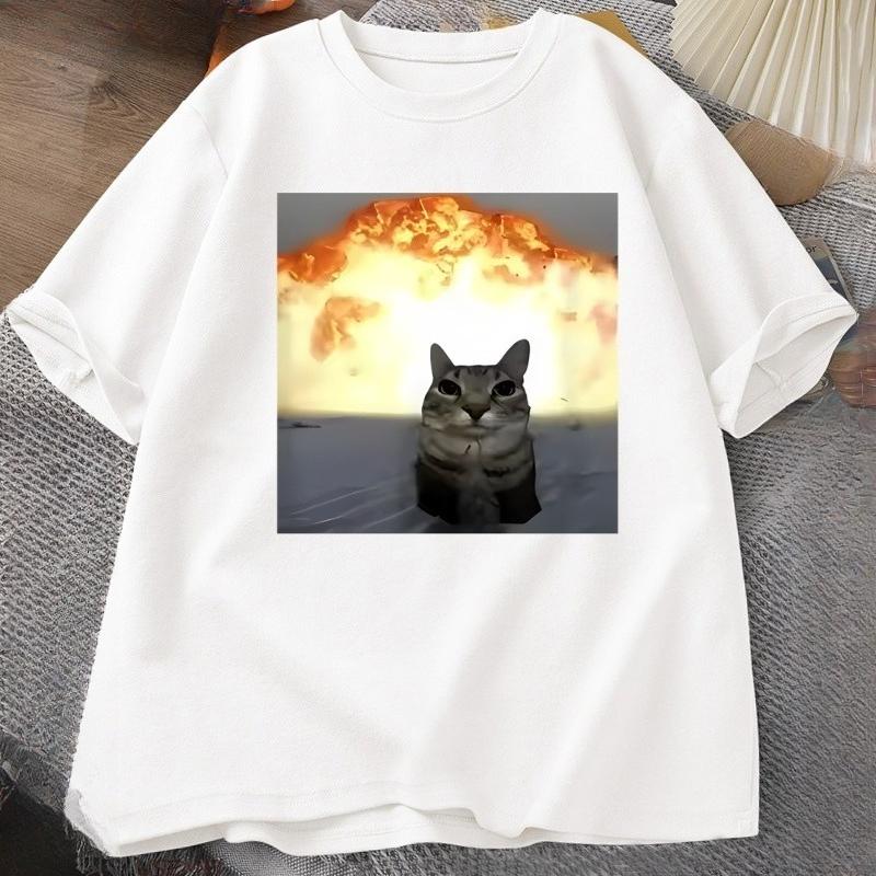 Whimsical Cat Explosion Print TShirt Unisex Women Loose Cotton Funny Short Sleeve T Shirt Cat Lover Tees Unisex Tops Y2k Clothes