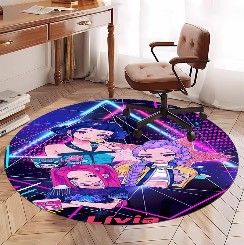 Tappeto Rotondo con Motivo KPop Demon Hunters, Tappetino da Interno/Esterno, per Picnic, Sala Giochi, Camera da Letto, Ufficio, Soggiorno, Tappeto Decorativo per la Casa, Regalo di Compleanno