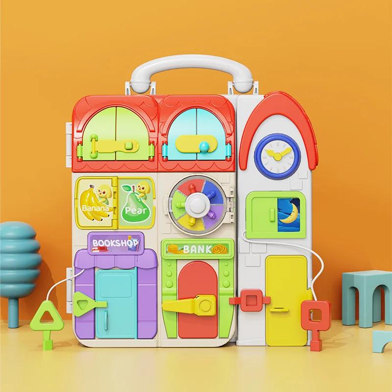 Baby Montessori Sensory Busy Board-Music Lights Switch Multifunctional Toy Travel Early Educational Activities Play Toy for Kids