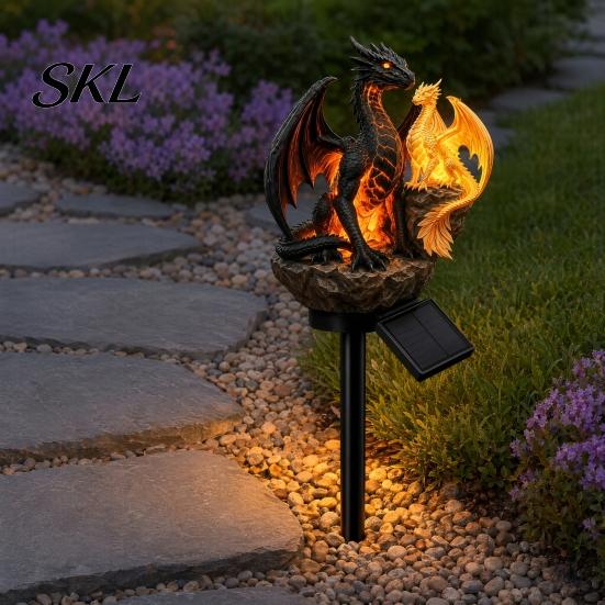Słoneczna Ozdoba Ogrodowa Smok Lampa Ogrodowa, Zewnętrzna Lampa Statua, Figurka Lampa Patio Ścieżka Fantazyjna Ozdoba, Unikalny Prezent dla Miłośników Dekoracyjny