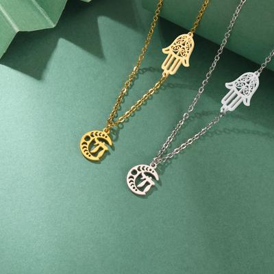 Collier Chai Martelé Étoile de David pour Hommes Femmes Lune Soleil Je Bénédiction Vie Étoile de David Pendentif Amulette de Protection Bijoux