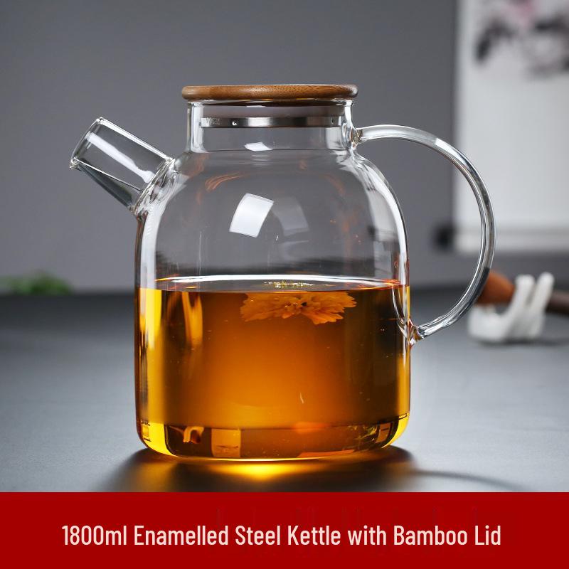 Heat-Resistant Borosilicate Glass Kettle with Bamboo Lid for Hot or Cold Water