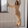 2025 Europäischer & Amerikanischer Stil Damen Bodycon Strickkleid mit Glockenärmeln