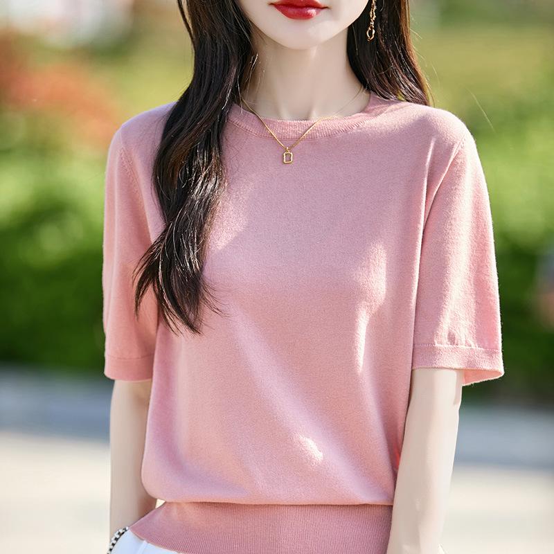 Women's V-Neck Lyocell Linen Knit T-Shirt - Spring/Summer 2026