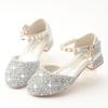 Korean-style Girls' High-heeled Shoes with Sparkling Diamonds and Sequins, Princess Shoes for Young and Older Girls, Student Performance Shoes