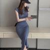 Hong Kong Style Slim-Fit Hip-Hugging Elegant Summer Dress - Short-Sleeved, Waist-Cinching, Sexy and Flattering for Women