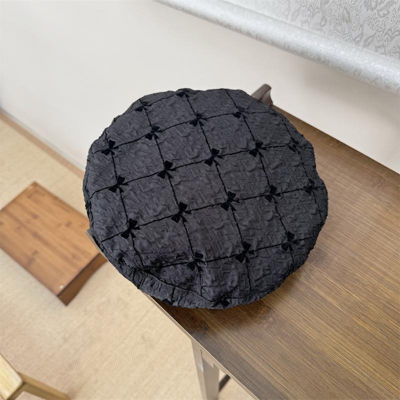 

Hat Style Versatile Sweet Bow Checkerboard Womens Hatsberets Sunshade чорний