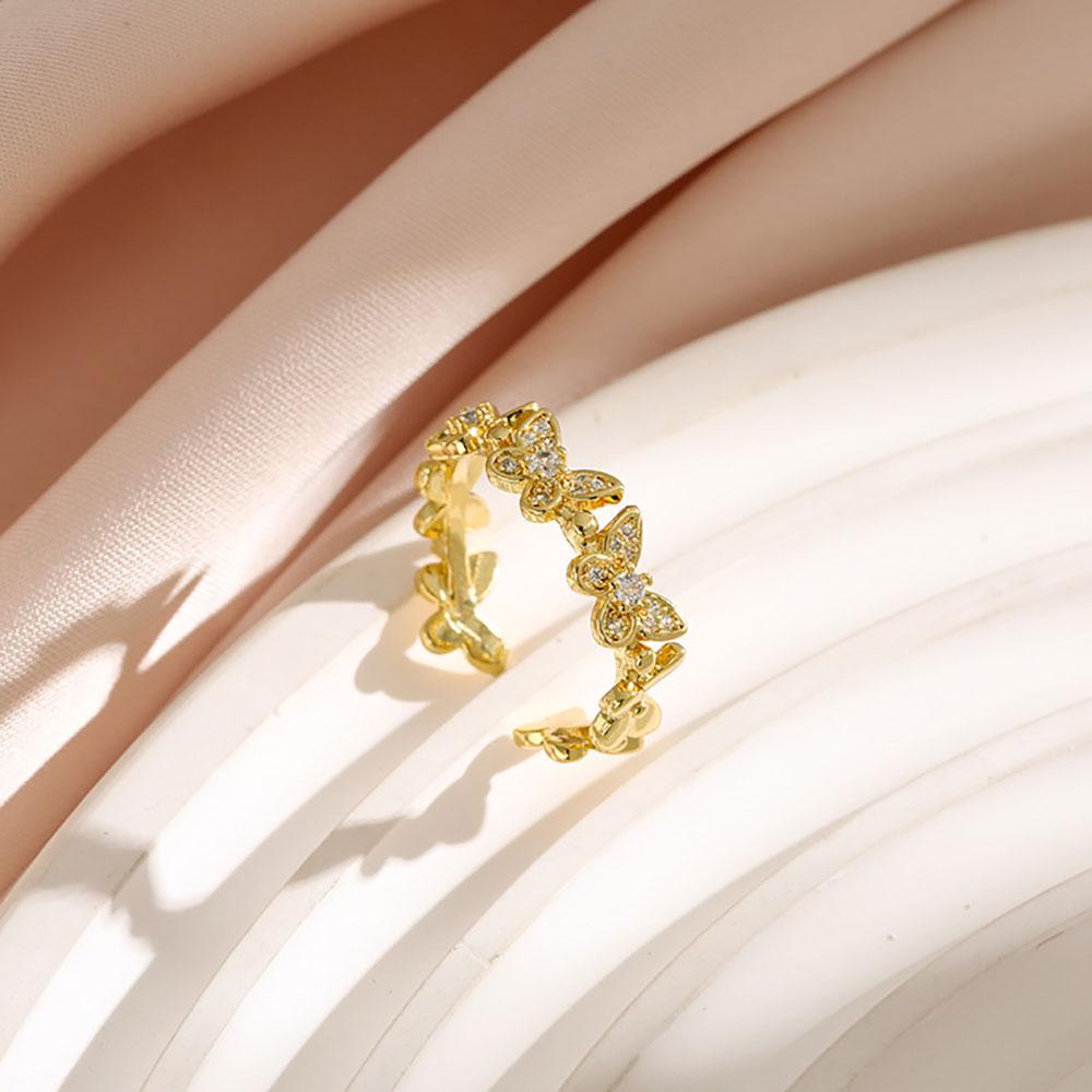 Gold Sliver Color Butterfly Paved Diamond Cuff Rings For Women Copper Adjustable Finger Accessory