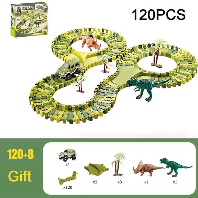 Dinosaur Themed Plastic Racing Track Set Bend Flexible Race Track with Electronic Car Educational Toys for Children