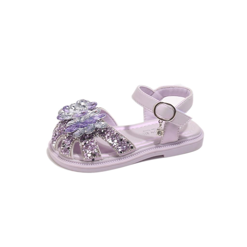 2026New Summer Sandals for Girls, Korean Style Children's Shoes with Big Bow and Sparkling Rhinestones, Dance Princess Shoes