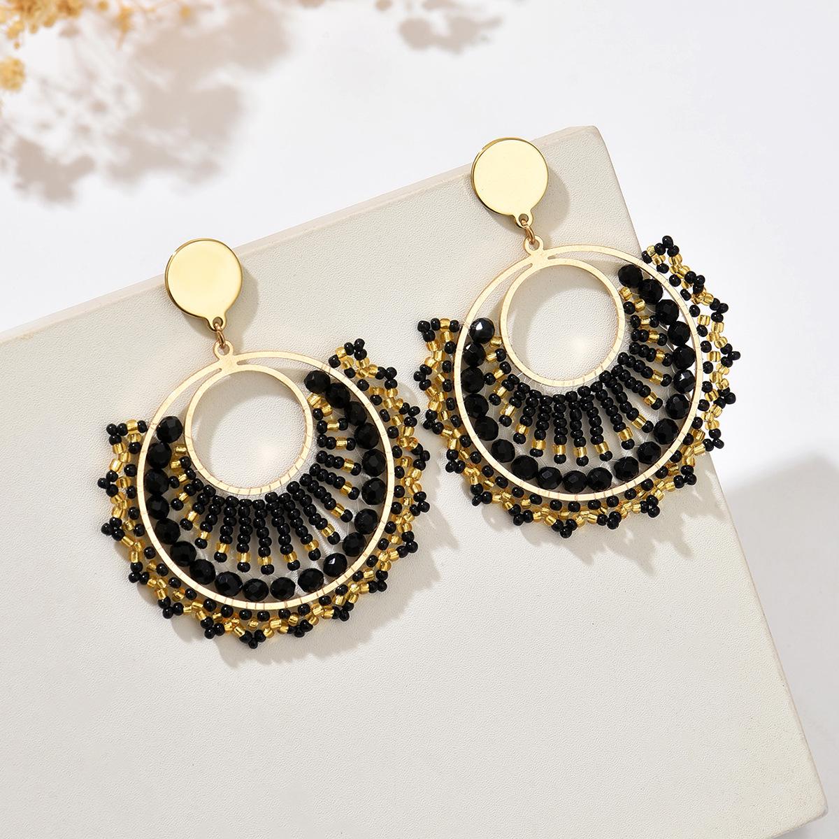 

Elegant Ethnic Fan-Shaped Beaded Earrings - Retro and Luxurious Niche Jewelry