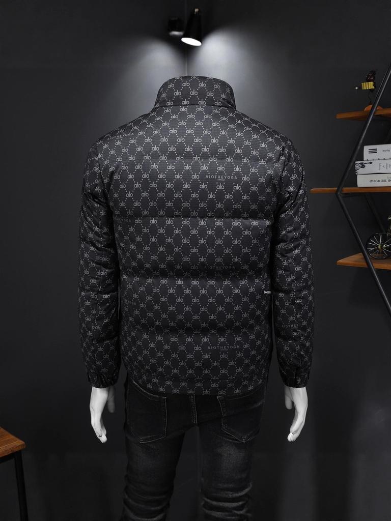 European Men's Stand Collar Winter Down Jacket - Slim Fit, Warm, Trendy Print, High-End Casual Style