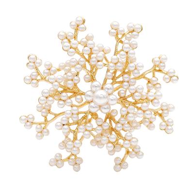 New Full Pearl Flower Snowflake Brooches For Women Fashion Wedding Bouquet Dress Pin Gift