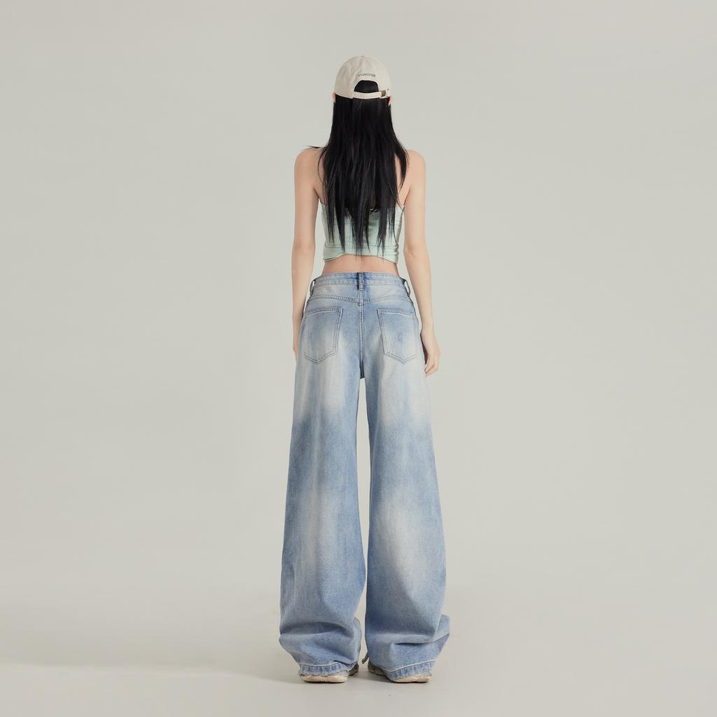 Korean Ripped Jeans for Women Spring Loose Slim High Waist Wide-leg Jeans for Women Wide-leg Jeans for Women Ripped Jeans for Women