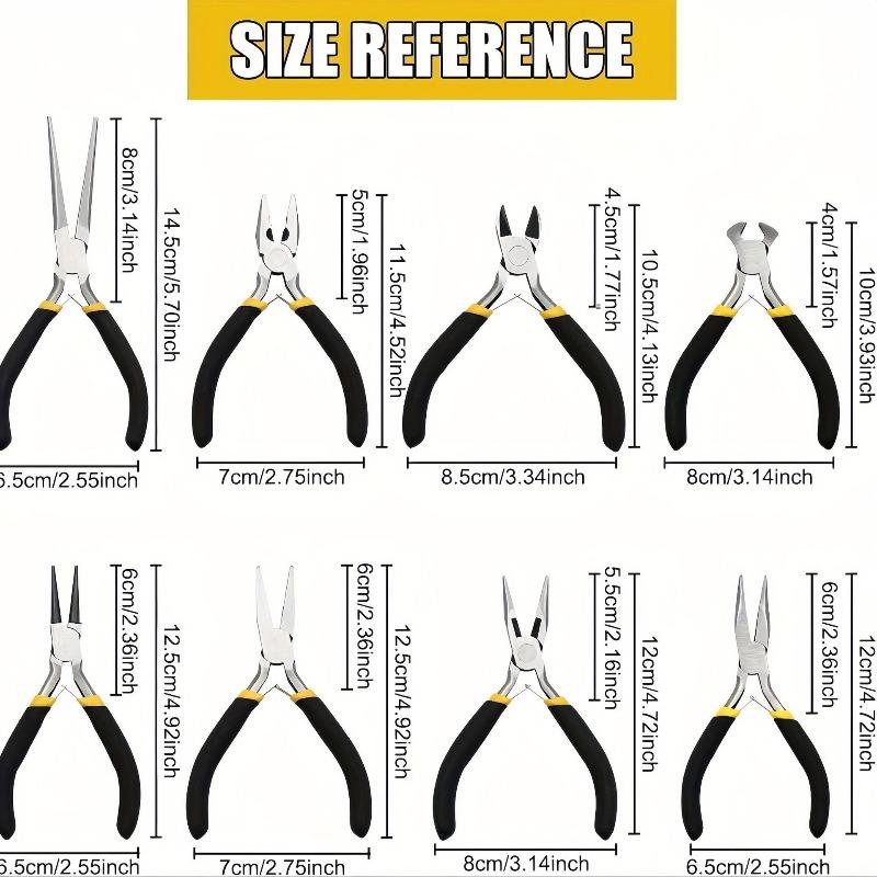 4.5-inch 8-piece Jewelry Pliers Set Including Long Nose Mini Pliers and Hand Pliers As Jewelry Accessories and Tools