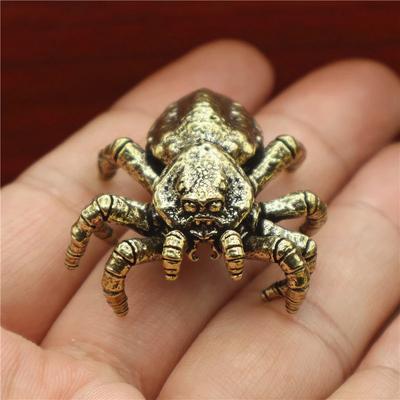 Vintage Brass Spider Tarantula Figurines Miniature Creative Solid Copper Desktop Wolf Spider Ornament Decor Crafts Accessories