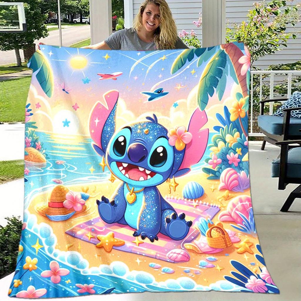 1pc Stitch Printing Blanket - Soft, All-Season Throw for Living Room, Bedroom,Personalized Gift with Adorable Cartoon Design