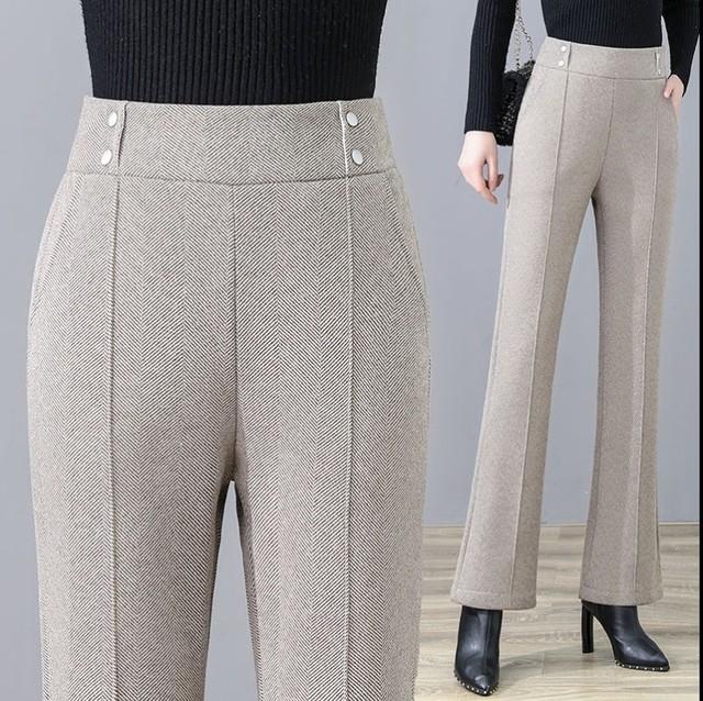 Spring Autumn Women Woolen Pants Women High Waisted Casual Straight Flare Pants Slim Lady