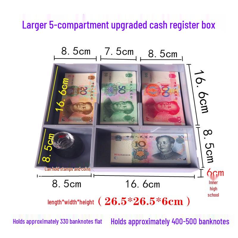 Kassenschublade mit fünf Fächern und Metallklammern