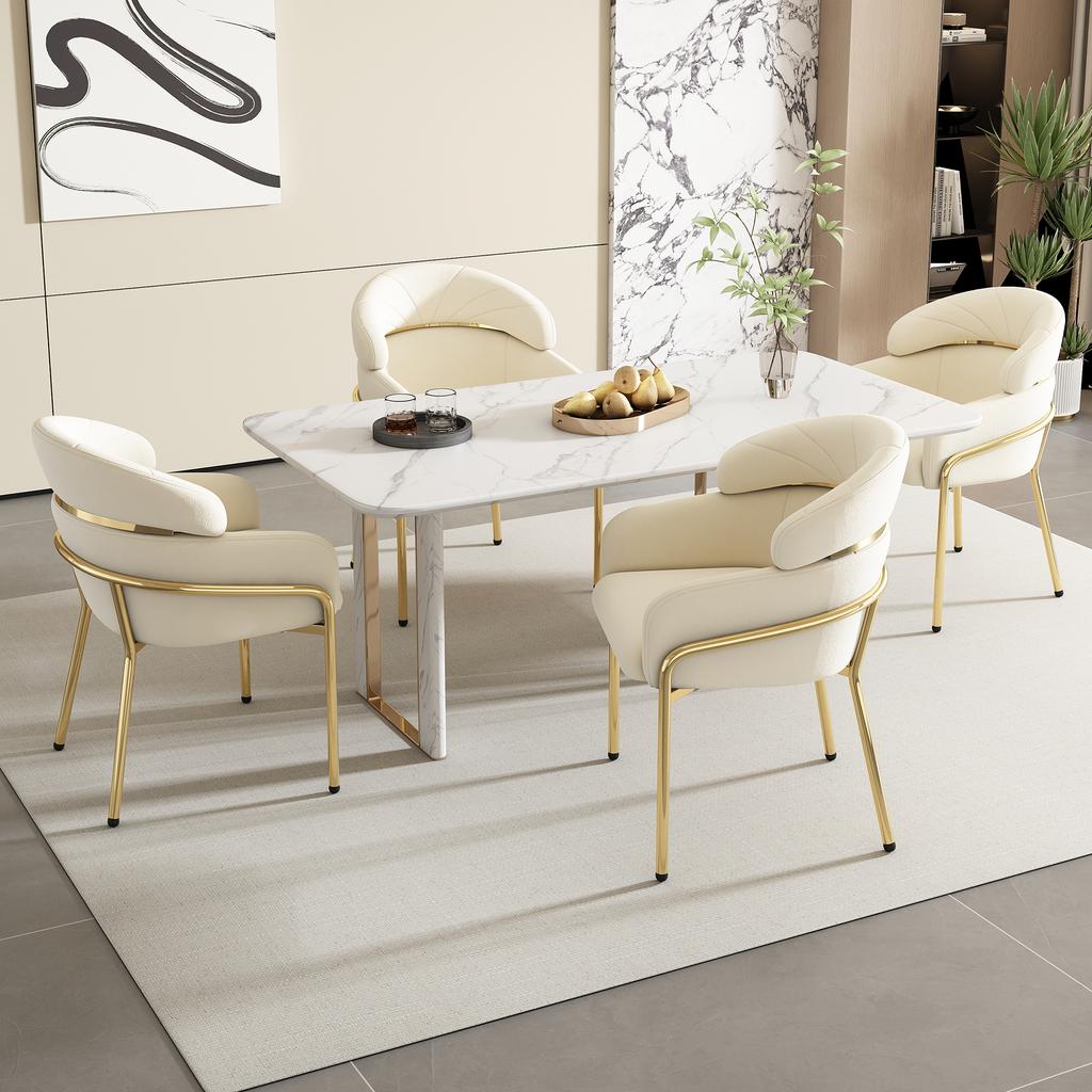 Dining chair, single, light luxury, living room, bedroom, leisure chair, with four metal legs, velvet, beige[OLD SKU:WF317939AAB]