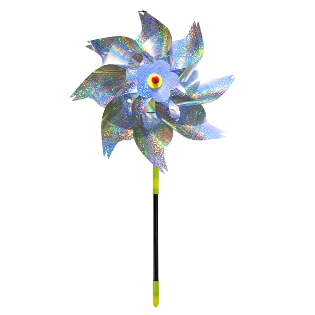 Outdoor Garden Holographic Pinwheel Bird Deterrent Wind Spinner Reflective Material for Yard Lawn Field Decoration Stake Included