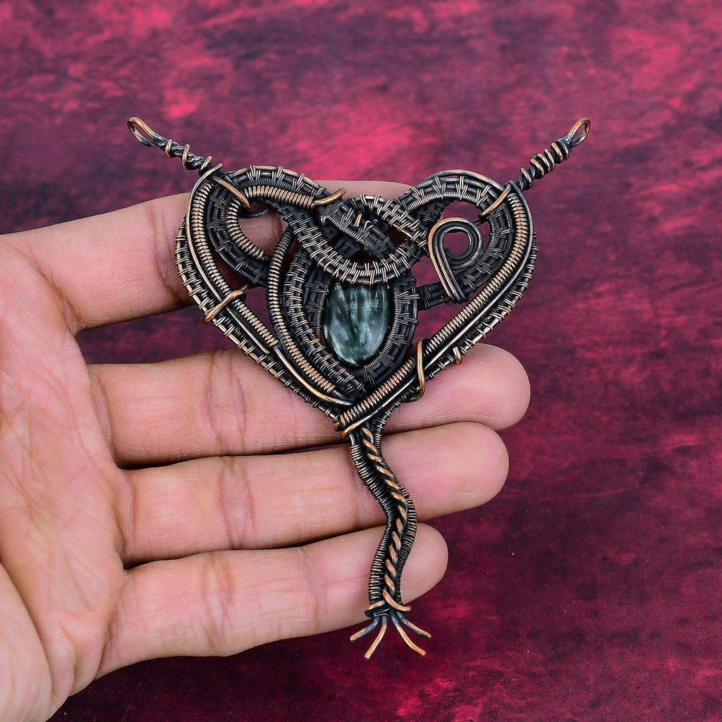 Seraphinite Pendant Copper Wire Wrapped Jewelry Natural Gemstone Handmade Pendant