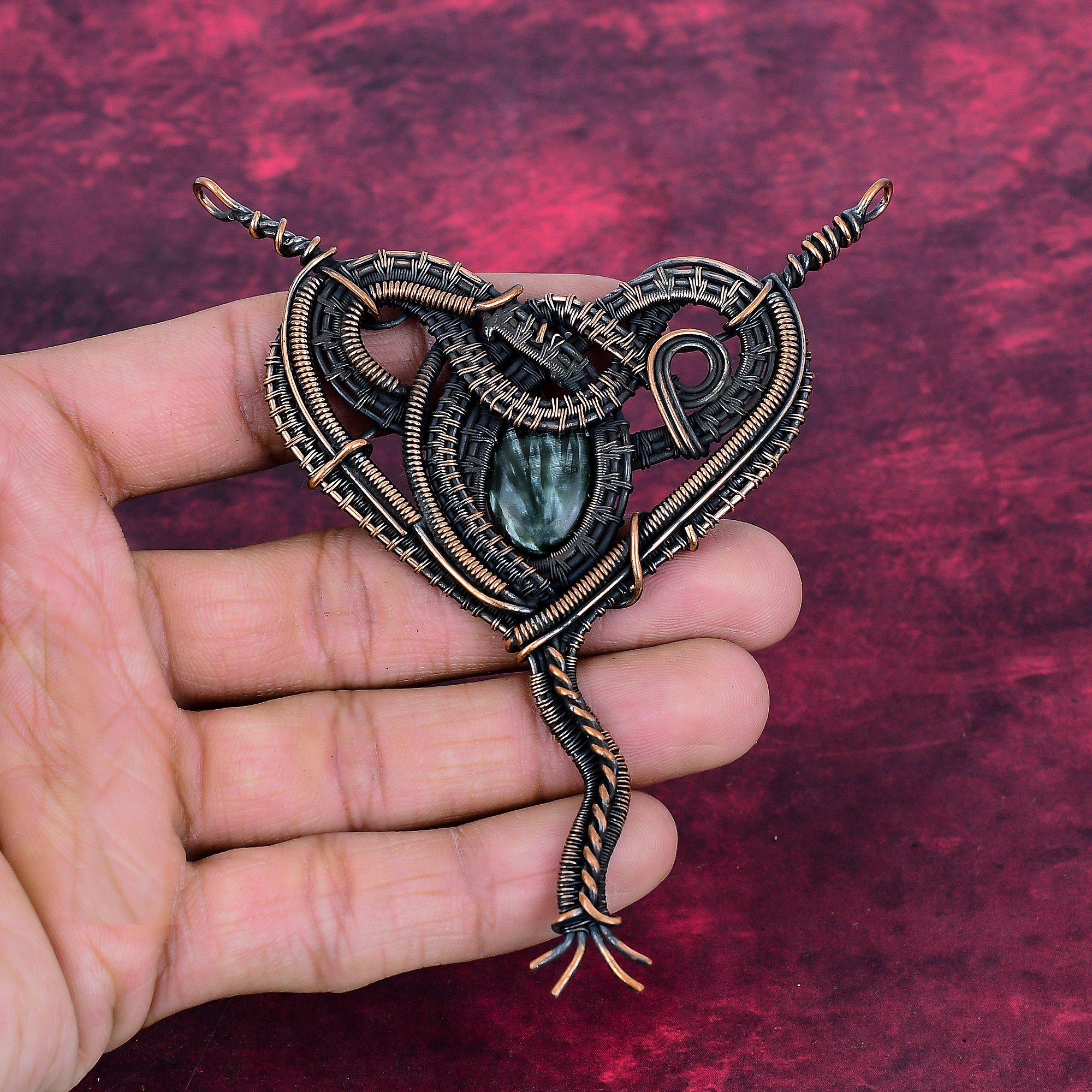 Seraphinite Pendant Copper Wire Wrapped Jewelry Natural Gemstone Handmade Pendant