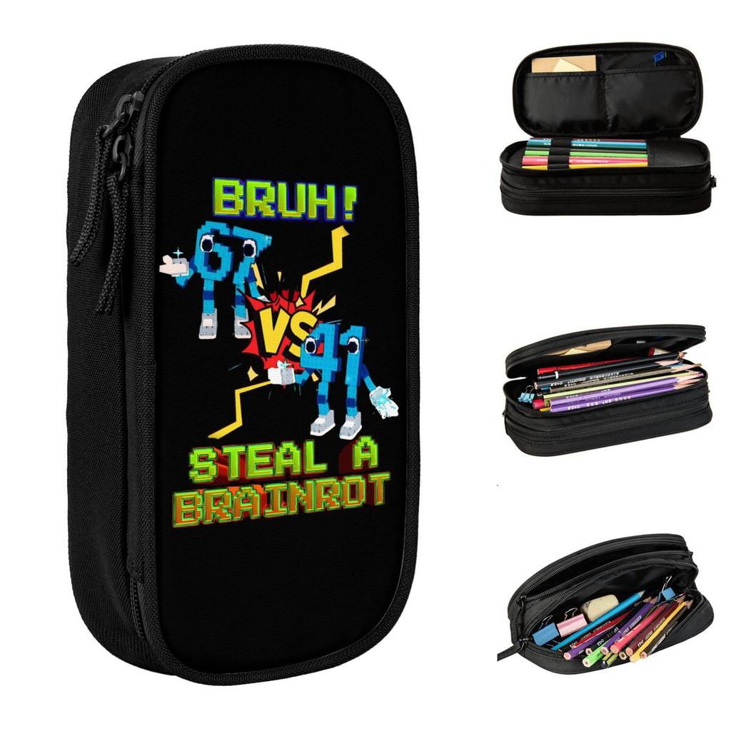 Bruh Battle 67 Vs 41 Funny Italian Brainrot Pencil Case Six Seven Forty One Pencil Pouch Pen Kids Big Bag School Supplies Gifts