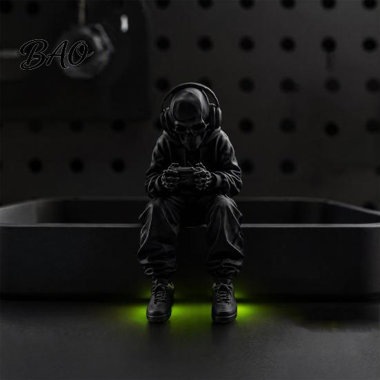 Office Desk Gadgets 3D Printed Skeleton Figurine Gaming Decor, Sitting Statue Game Decor Room Decoration, Computer & Edge Sitter for E-sports
