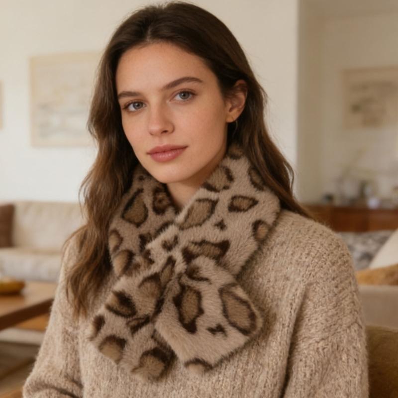 Comfortable and Stylish Leopard Pattern Neck Warmer Soft Faux Furs Winter Scarf for Keeping Warm In Chilly Weather