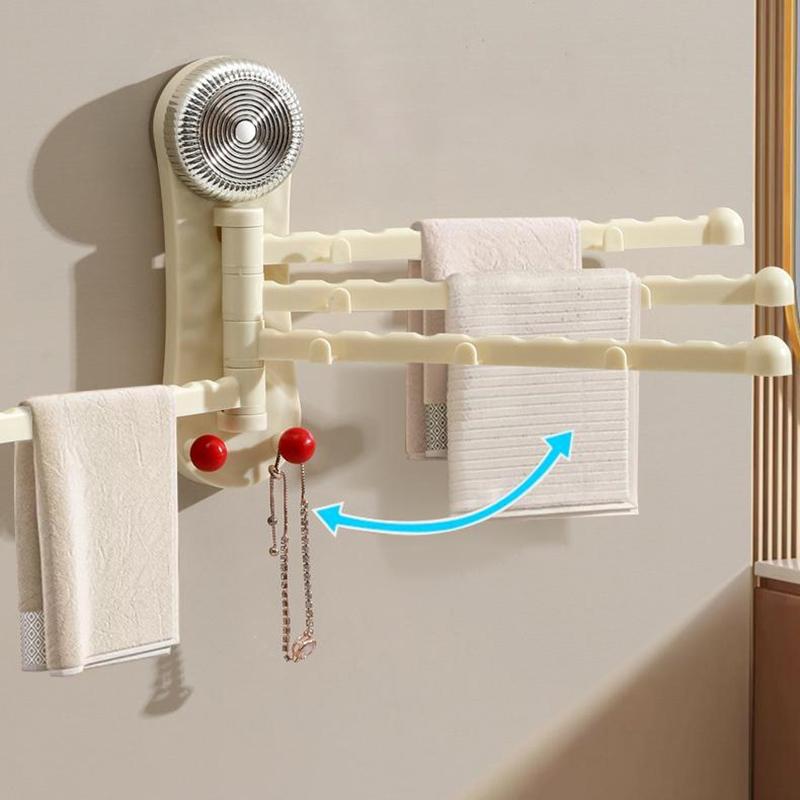 Bathroom Rotating Sucker Towel Rack Cloth Drain Holder Multi Link Wall Mounted Drain Stand Kitchen Storage Sheif Hanging Rod