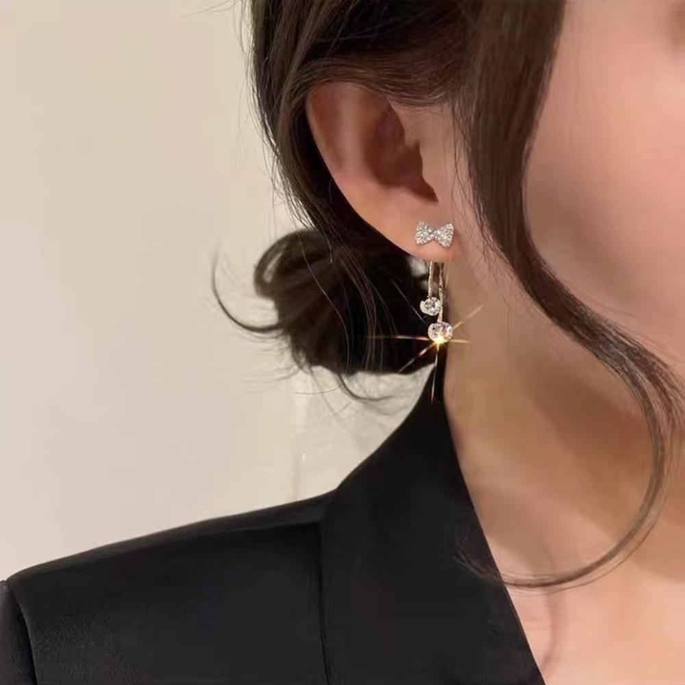 Schleifen-Herz-Quastenohrringe für Damen Elegante Zirkon-Tropfenohrringe Piercing-Accessoires Schmuck