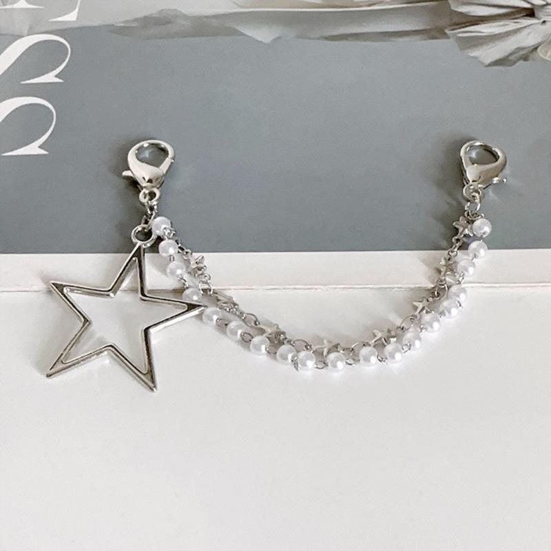 Doppellagige Schuhkette Canvas Schuhe Ketten Punk Stil Stern/Herz Perlen Schuhschnallen Schmuck Trendy Y2k Accessoires