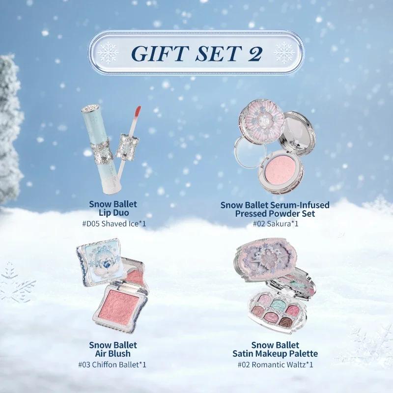 Flower Knows Snow Ballet Weihnachten Make-up Geschenkset Lidschatten, Rouge, Lipgloss Fixierpuder mit Kosmetiktasche Schönheitskollektion