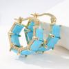 Classic Turquoise Checkered Earrings for Women's Vintage Elegant Golden Plated Jewelry Accessories Exquisite Party Gifts