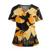 Halloween Print V Neck Short Sleeve Nurse Top with Double Pockets and Side Slits Suitable for Healthcare Workers and Caregivers