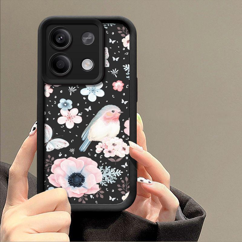 

Противоударный мягкий чехол для Xiaomi Poco X6 X5 13t 11t Pro Redmi Note 13 12 11 10 Pro, защитный силиконовый чехол для объектива с цветком Redmi Note 13 4G чёрный