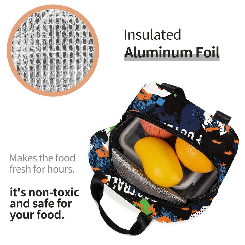 Cartoon Soccer Ball Football Insulated Lunch Bag Portable Lunch Container Thermal Bag Tote Lunch Box Food Storage Bags